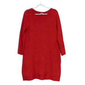 J Jill Sweater Dress Size Medium Petite Red Wool Knit Stretch Classic Pullover